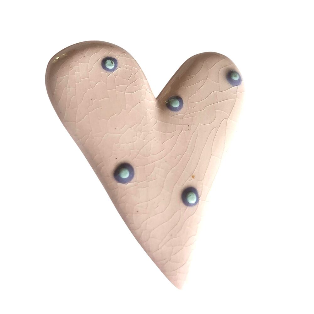 Vtg Ruby Z Artist Signed Pink Polka Dot Heart Pin Brooch